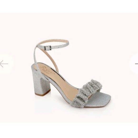 Badgley Mischka Silver Jewel Block Heel Sandals Rita Style Women’s 10 Shoe - Picture 2 of 7